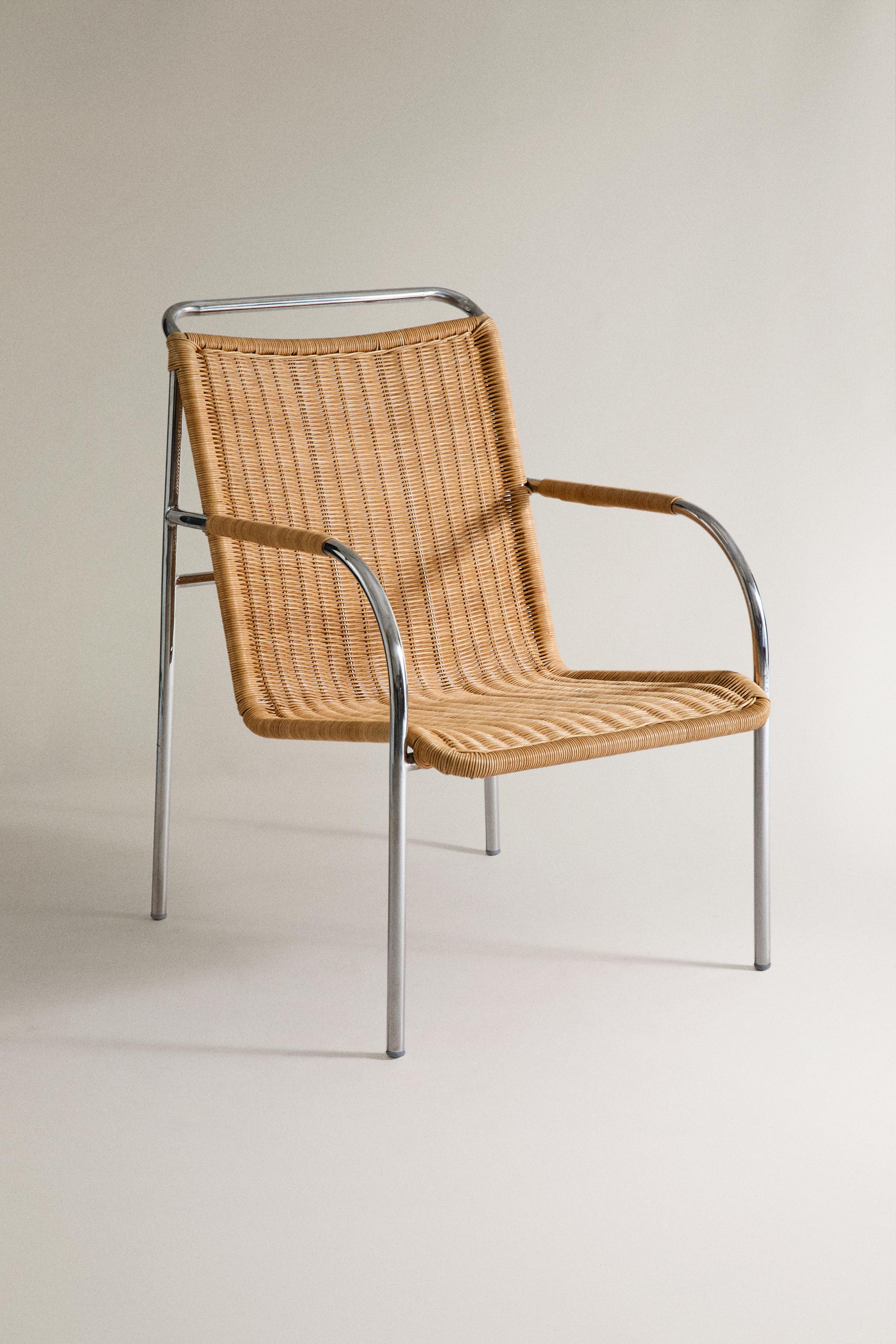 FAUTEUIL ROTIN ET ACIER